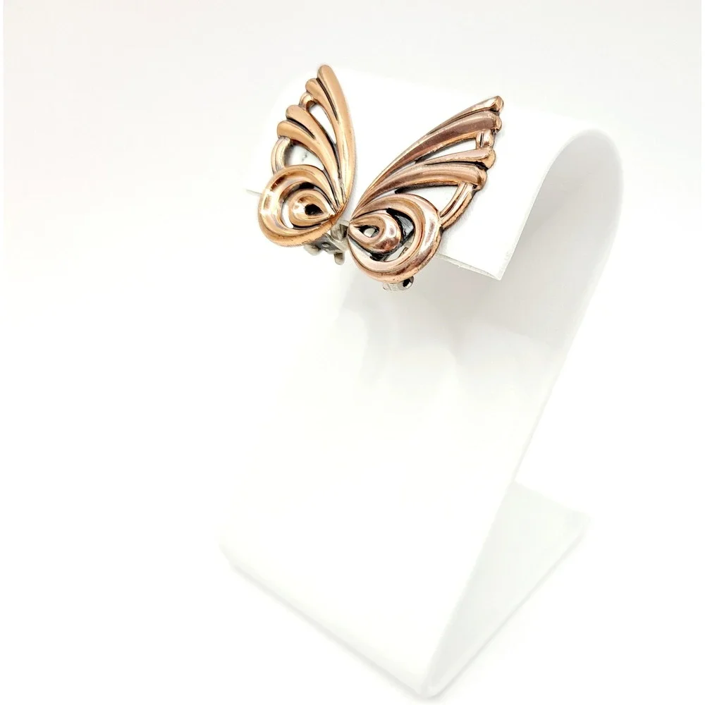 Vintage Matisse Copper Earrings Clip-On Butterfly Wing Designer Jewelry